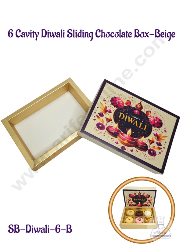 6 Cavity Diwali Sliding Chocolate Box Without Cavity - Beige(10 Pcs Pack) - CAKE DECOR™