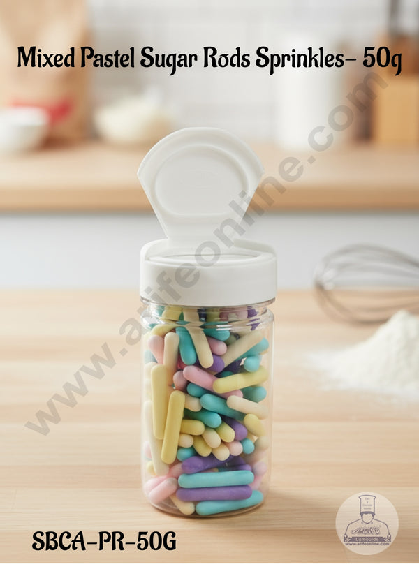 Mixed Pastel Sugar Rods Sprinkles (50 gm) │ Matte Rods │Cake & Cupcake Sprinkles (1Pc)│Sugar Candy │ CAKE DECOR™