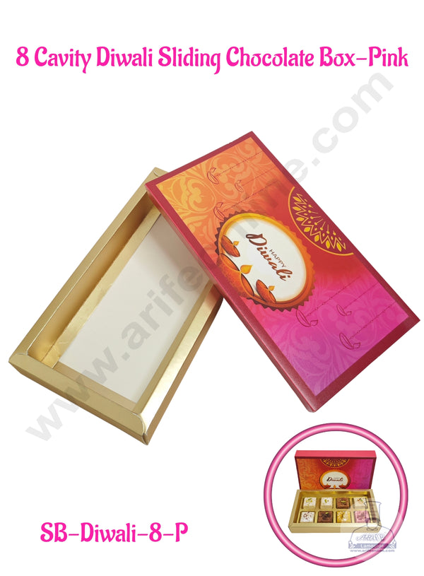 8 Cavity Diwali Sliding Chocolate Box Without Cavity -  Pink (10 Pcs Pack) - CAKE DECOR™