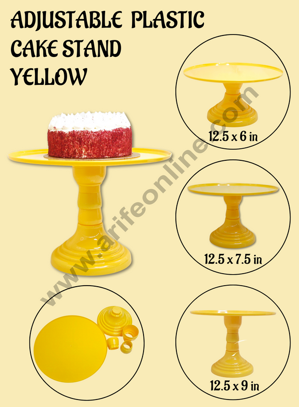 CAKE DECOR™ Adjustable Plastic Cake Stand | Cupcake Stand | Display Stand - Yellow