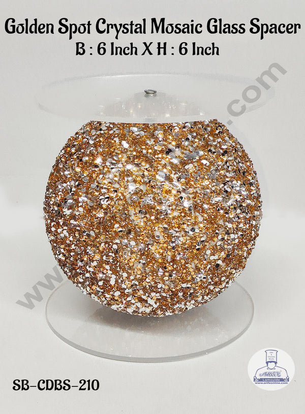 CAKE DECOR™ Golden Spot Crystal Glass Mosaic Disco Ball Cake Spacer For Cake and Cupcake Decoration - 6 X 6 Inch