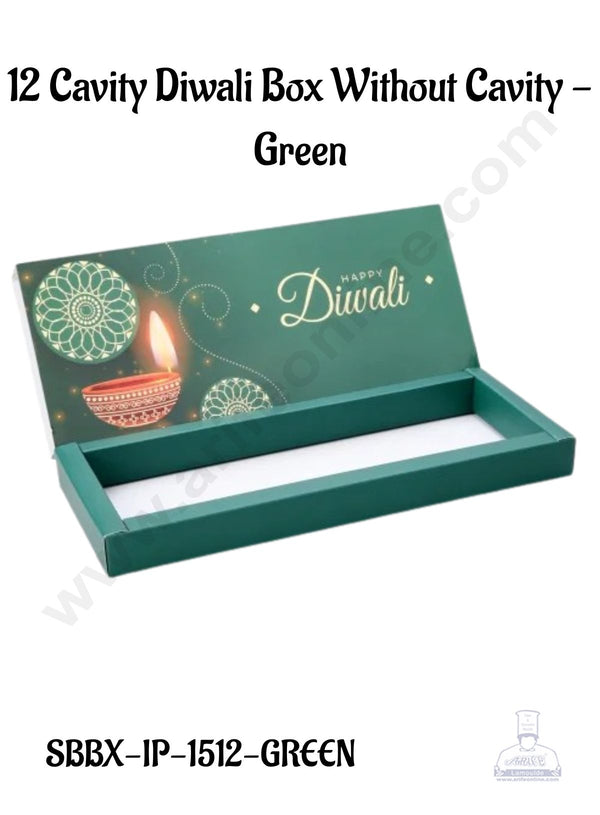 12 Cavity Diwali Sliding Hamper Box Without Cavity - Green (1 Piece Pack) - CAKE DECOR™