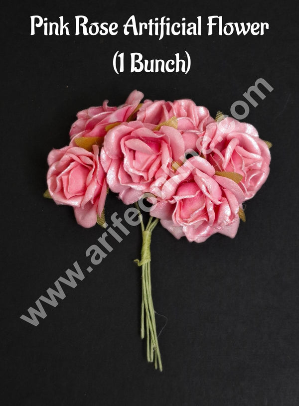Small Pink Shiny Rose Artificial Flower For Cake Decoration – Pink ( 1 Bunch ) - CAKE DECOR™