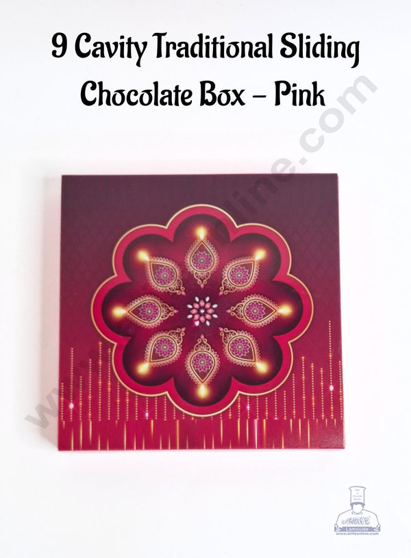 9 Cavity Traditional Sliding Chocolate Box With Cavity  - Pink  (10 Pcs Pack) - CAKE DECOR™