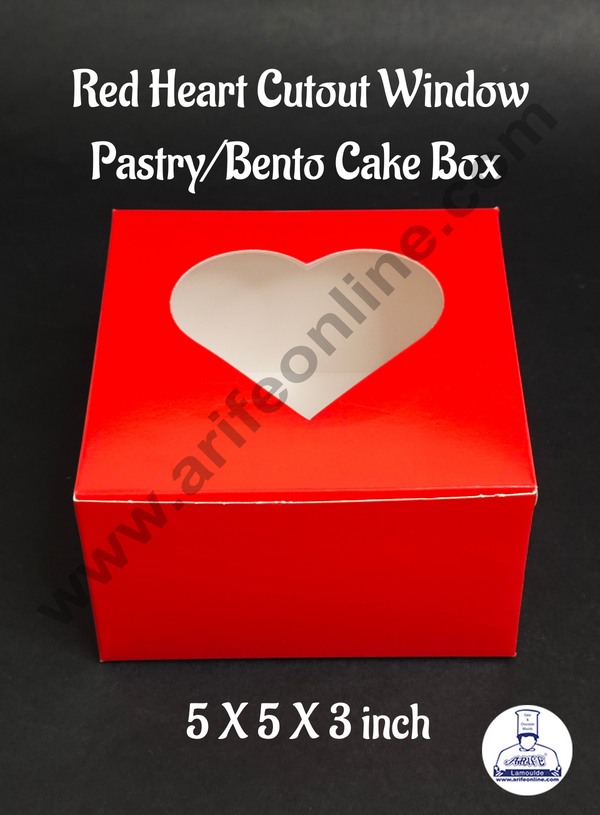 CAKE DECOR™ Red Heart Window Cake Box - Ideal for Cakes, Cupcakes, and Desserts Pastry Box - 5 X 5 X 3 inch ( Pack of 10 Pcs )