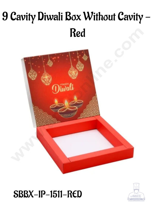 9 Cavity Diwali Sliding Hamper Box Without Cavity - Red (1 Piece Pack) - CAKE DECOR™