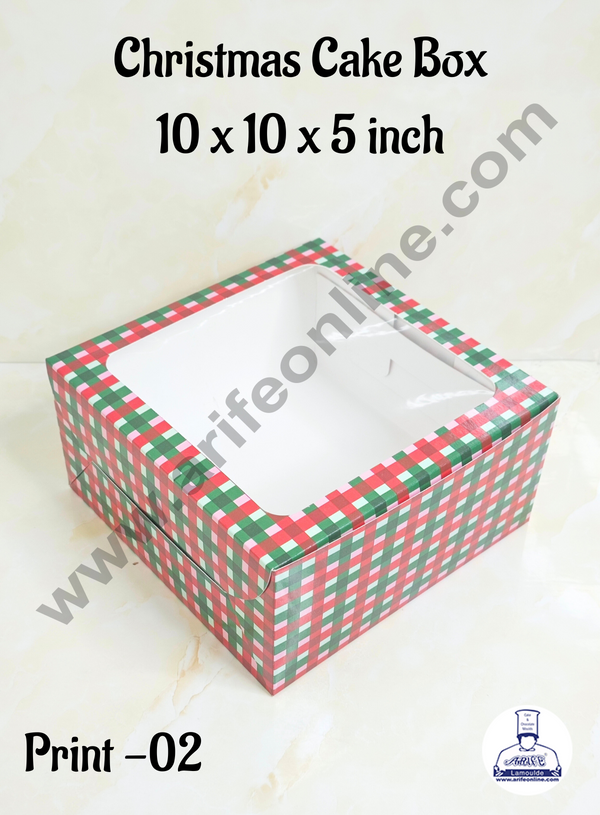 CAKE DECOR™  Red & Green Checks Christmas design 1 kg Cake Box (10 x 10 x 5 inch)| Print-02 | Big - 10 Pcs Pack