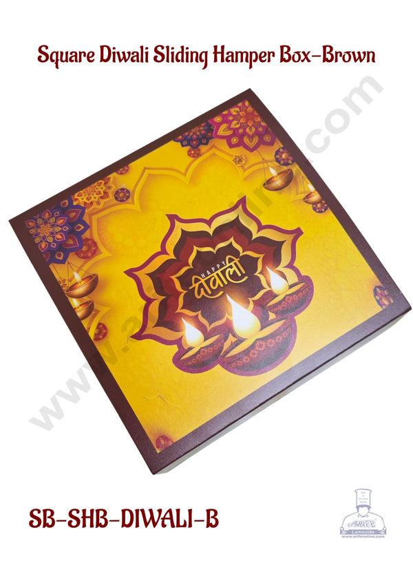 Diwali Sliding Hamper Box (7 x 7 x 3 inches) - Brown (10 Pcs Pack) - CAKE DECOR™