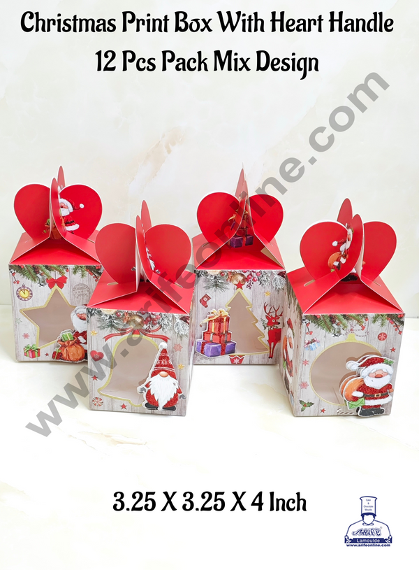 CAKE DECOR™ Fancy Christmas Box with Heart Cutout Handle & Window Gift Box | Candy Box | Cookies Box | Sweet Treats Box - Red (12 Pcs Pack)