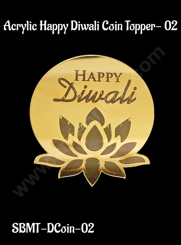 Cake Decor™ Acrylic Happy Diwali Coin Topper for Cake and Cupcakes - 1 Piece (SBMT-DCoin-02)