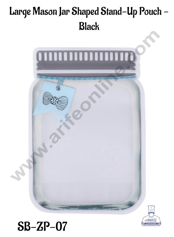 CAKE DECOR™  Large Mason Jar Shaped Stand-Up Pouch -  Black (5.4 x 7.8 Inch) (Pack of 10)(SB-ZP-07)