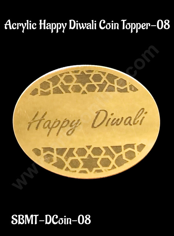 Cake Decor™ Acrylic Happy Diwali Coin Topper for Cake and Cupcakes - 1 Piece (SBMT-DCoin-08)