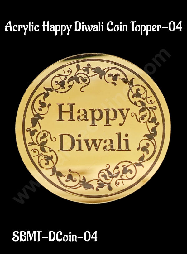 Cake Decor™ Acrylic Happy Diwali Coin Topper for Cake and Cupcakes - 1 Piece (SBMT-DCoin-04)