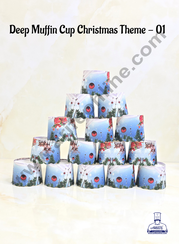 CAKE DECOR™ Deep Muffin Cup Christmas Theme | Muffin Cupcake Liners (50Pcs Pack) Design-01