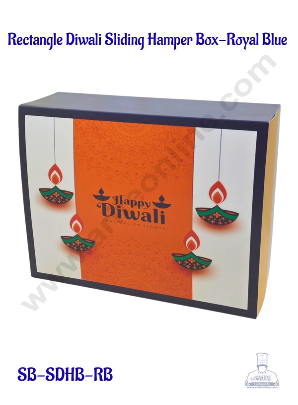 Diwali Sliding Hamper Box (9 x 7 x 3 inches) - Royal Blue (10 Pcs Pack) - CAKE DECOR™
