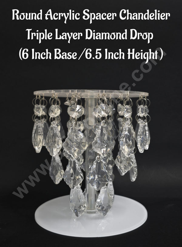 Round Acrylic Spacer Chandelier Triple Layer Diamond Drop  (6 Inch Base /6.5 Inch Height ) - CAKE DECOR™