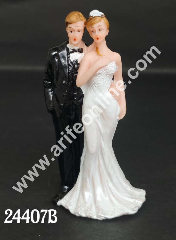 CAKE DECOR™ 1 Pcs Wedding Couple Ceramic Figure Cake Topper Decorations (SBCT-24407B-R)