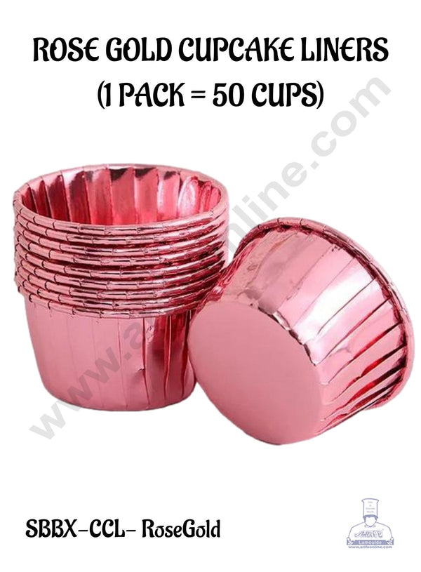 CAKE DECOR™ Rose-Gold Aluminium Foil Paper Cupcake Liner │ Baking Cups │ Cupcake Liner │ Small (50Pcs Pack) │
