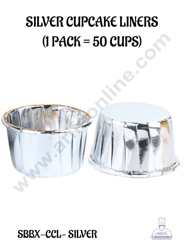 CAKE DECOR™ Silver Aluminium Foil Paper Cupcake Liner │ Baking Cups │ Cupcake Liner │ Small (50Pcs Pack) │