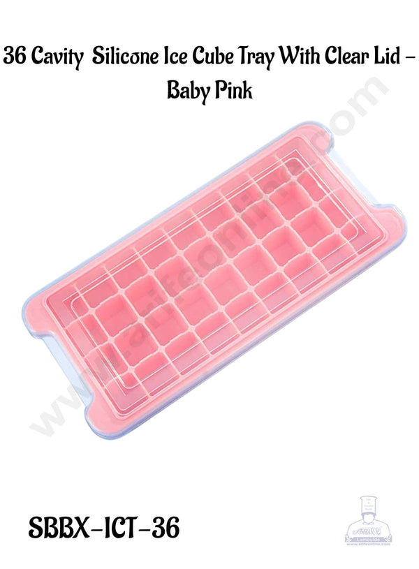 CAKE DECOR™ Baby Pink Ice Cube Tray With Clear Lid- 36 Cavity │ 1 Piece │(SBBX-ICT-36)│