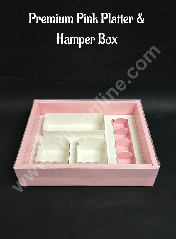 Premium Pink Platter & Hamper Box with Cavity & Lid – 13 x 10 x 3 Inches - CAKE DECOR™