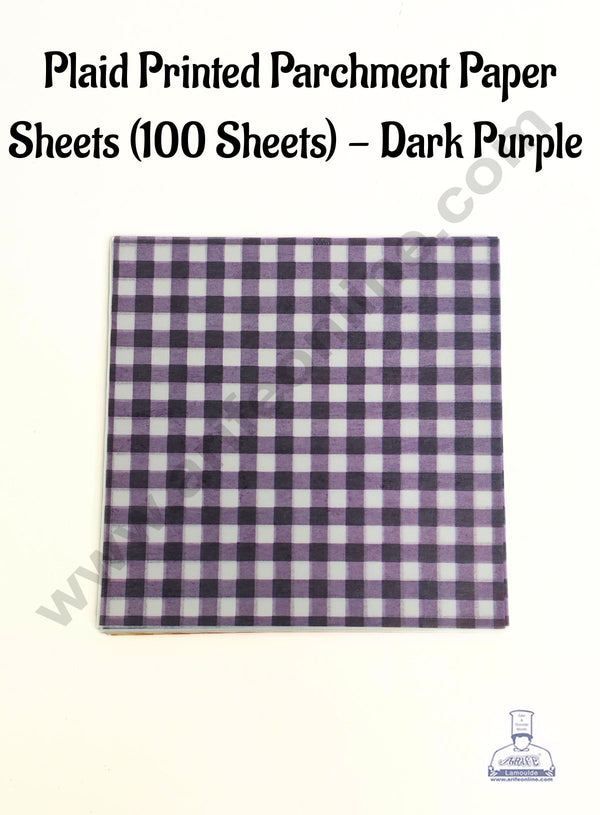 Printed Parchment Paper | Bento Box Liner | Grease Proof Paper | Wrap Paper - Dark Purple Checks/Plaid Print (100 Sheets) CAKE DECOR™