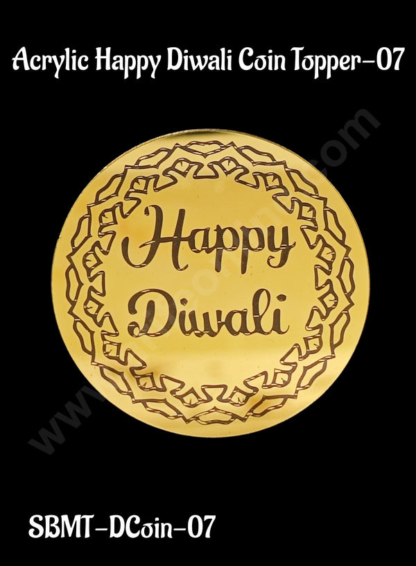Cake Decor™ Acrylic Happy Diwali Coin Topper for Cake and Cupcakes - 1 Piece (SBMT-DCoin-07)