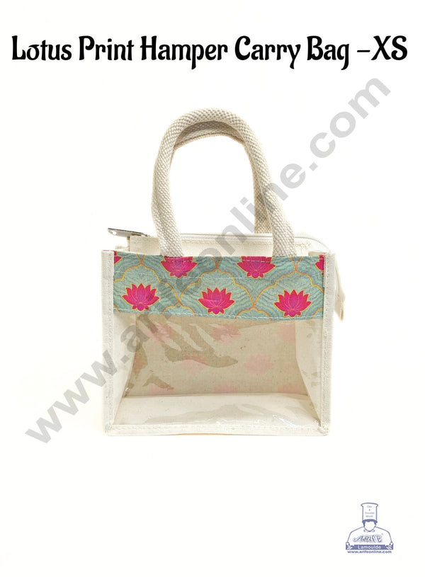 Lotus Printed With Transparent Front Jute Hamper Carry Bag - XS  - CAKE DECOR™