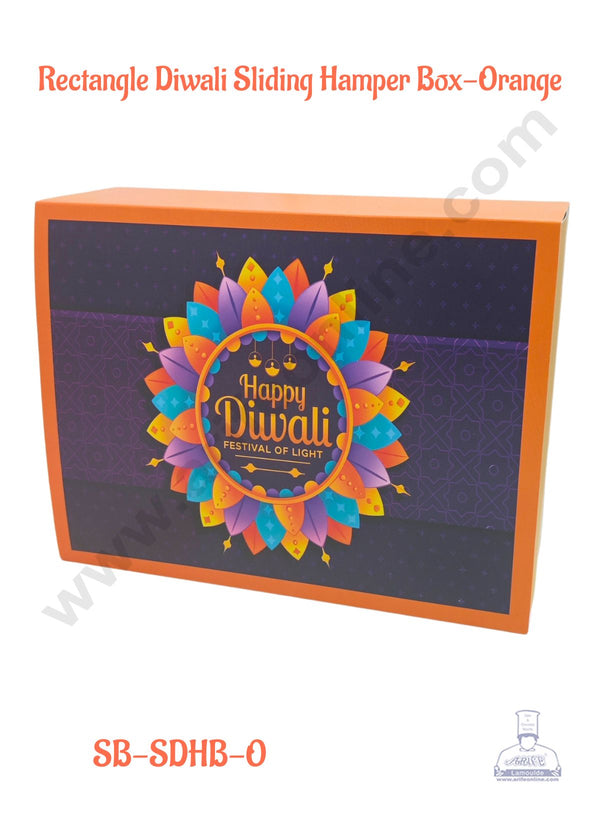 Diwali Sliding Hamper Box (9 x 7 x 3 inches) - Orange (10 Pcs Pack) - CAKE DECOR™