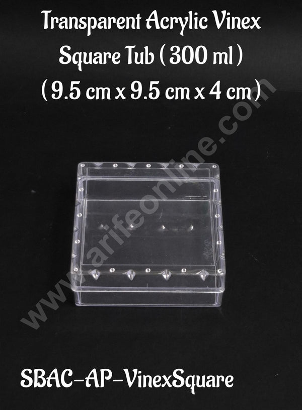 Transparent Acrylic Vinex  Square Tub For Sweet And Confectionery ( 300 ml )(Pack of 1) - CAKE DECOR™