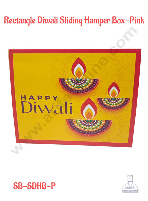 Diwali Sliding Hamper Box (9 x 7 x 3 inches) - Pink (10 Pcs Pack) - CAKE DECOR™