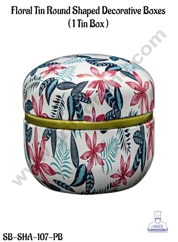 CAKE DECOR™ Floral Tin Round Shaped Decorative Boxes - 1 Piece | Candle Tin Box | Gift Box | Chocolate Box | Jewellery Box