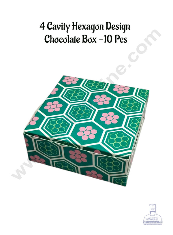 CAKE DECOR™ 4 Cavity Hexagon Pattern Chocolate Box | Chocolate Carriers - 10 Pcs Pack