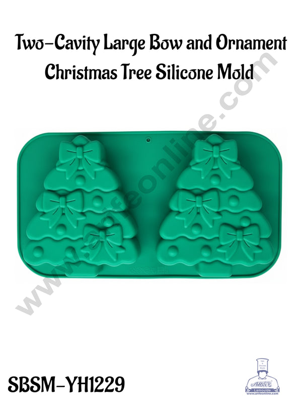 CAKE DECOR™ Two-Cavity Large Bow and Ornament Christmas Tree Silicone Mold - SBSM-YH1229