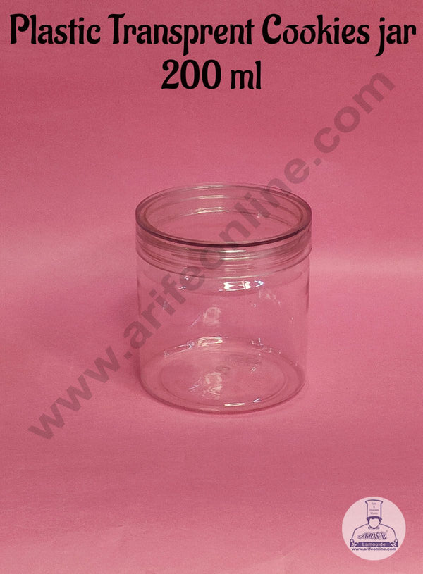 CAKE DECOR™ 1 Piece Tall Plastic Transparent Cookies Jar With Clear Cap  - 200 ml