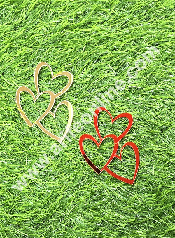 CAKE DECOR™ 3 inch Red & Gold Acrylic 3 Hearts Design Cutout Cake Topper - 2 pc Pack