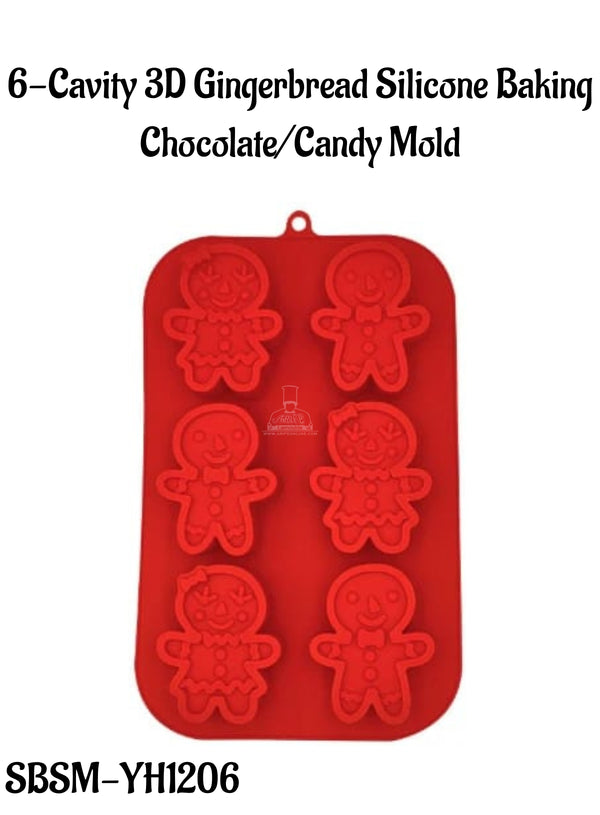 CAKE DECOR™  6-Cavity 3D Gingerbread Silicone Baking Chocolate/Candy Mold - SBSM-YH1206