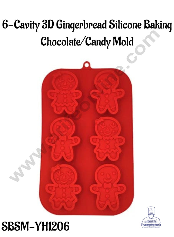 CAKE DECOR™  6-Cavity 3D Gingerbread Silicone Baking Chocolate/Candy Mold - SBSM-YH1206