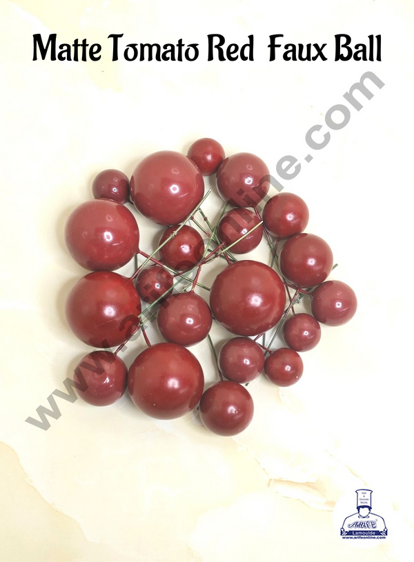 CAKE DECOR™ Tomato Red  Faux Balls Topper For Cake and Cupcake Decoration - (20pcs Pack )