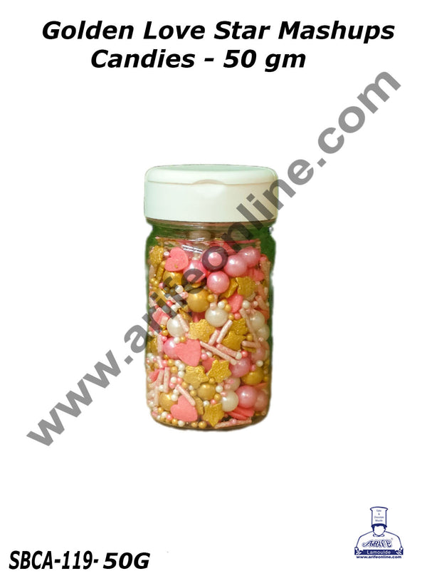 Cake Decor Sugar Candy - Golden Love Star Mashups Candies - 50 gm