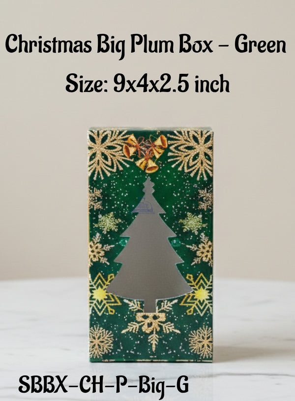 Christmas Big Plum Box - Green | Size: 9x4x2.5 inch | 10 Piece Pack - CAKE DECOR™