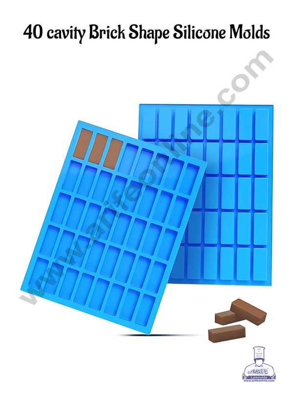 CAKE DECOR™ 40 Cavity Brick Shape Silicone moulds for Soaps, Chocolate Jelly Desserts (SBSM-LBM718)