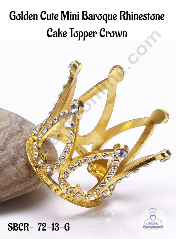 CAKE DECOR™ Golden Cute Mini Baroque Rhinestone  Cake Topper Crown - SBCR-72-13-G