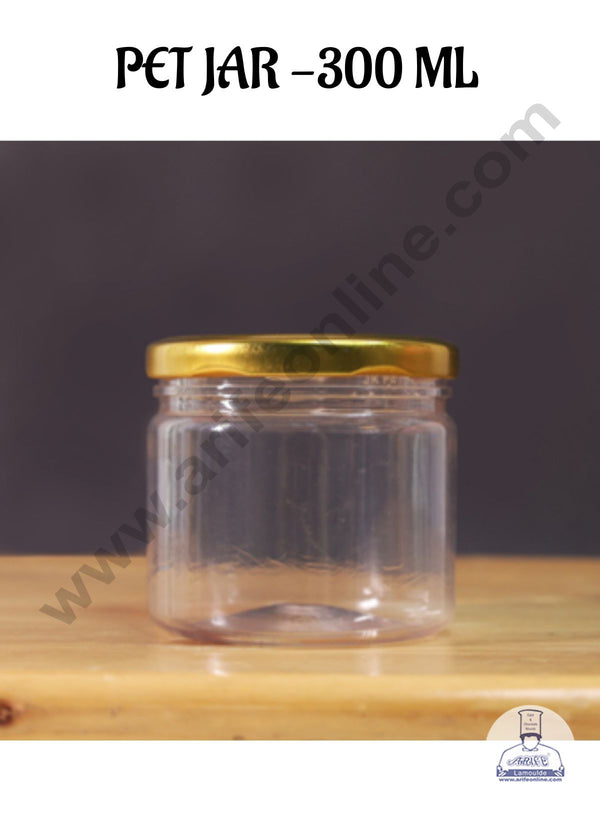 CAKE DECOR™ 1 Piece Plastic Transparent Cookies Jar With Golden Cap  - 300 ml