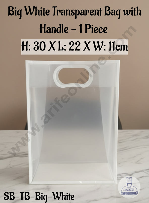 Big White Transparent Bag with Handle (H: 30 X L: 22 X W: 11cm) | 1 Piece | Gift Bag with Handle - CAKE DECOR™