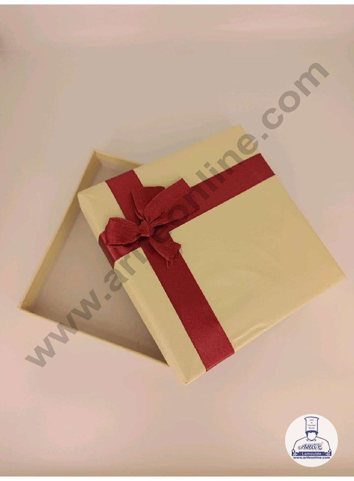 CAKE DECOR™ 9 Cavity Hard Box Cream Color Box with Maroon Ribbon Gift ...