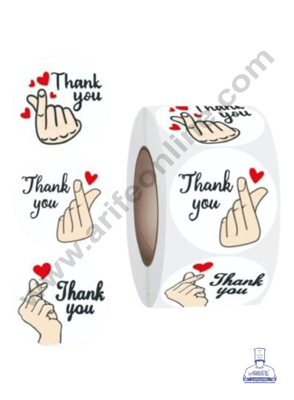 CAKE DECOR™ 1 Roll 500pcs K-Pop Style Heart Gesture Design Thank You Paper Sticker Labels 25mm