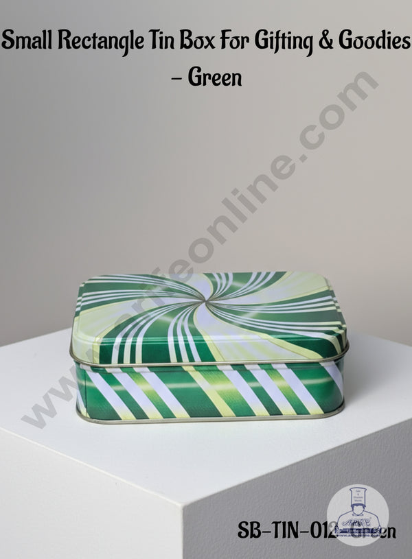 CAKE DECOR™ Small Rectangle Tin Box For Gifting & Goodies - Green| Gift Box | Chocolate Box | Jewellery Box |SB-TIN-012-Green|