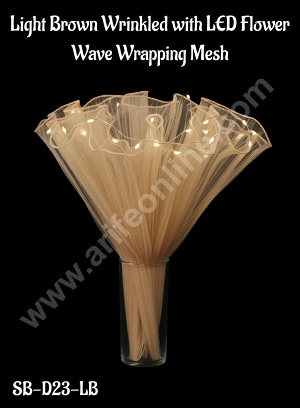 CAKE DECOR™ Light Brown Wrinkled with LED Flower Wave Wrapping Mesh | Flower Wrapping Bouquet |  (SB-D23-LB)| 1 Pc|