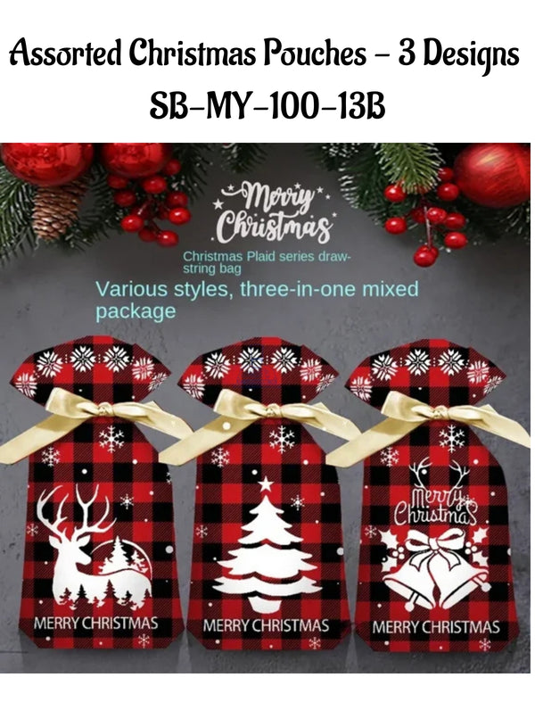CAKE DECOR™ Assorted Christmas Pouches - 3 Designs (Red) | SB-MY-100-13B | 10 Pieces Pack|